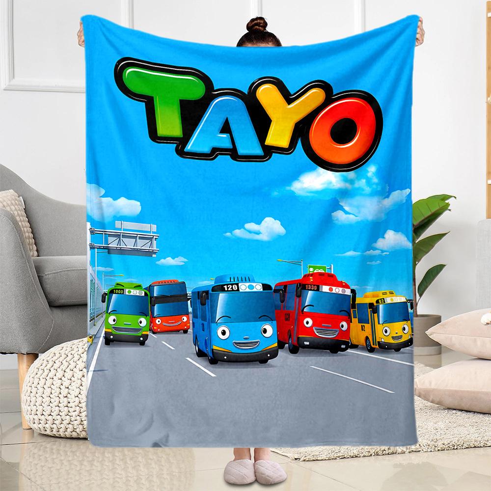Tayo's Colorful Bus Parade Flannel Blanket-Soft and Suitable for Sofas,Beds,Offices,Travel,All Seasons,Great Gift for Holidays and Birthdays.
