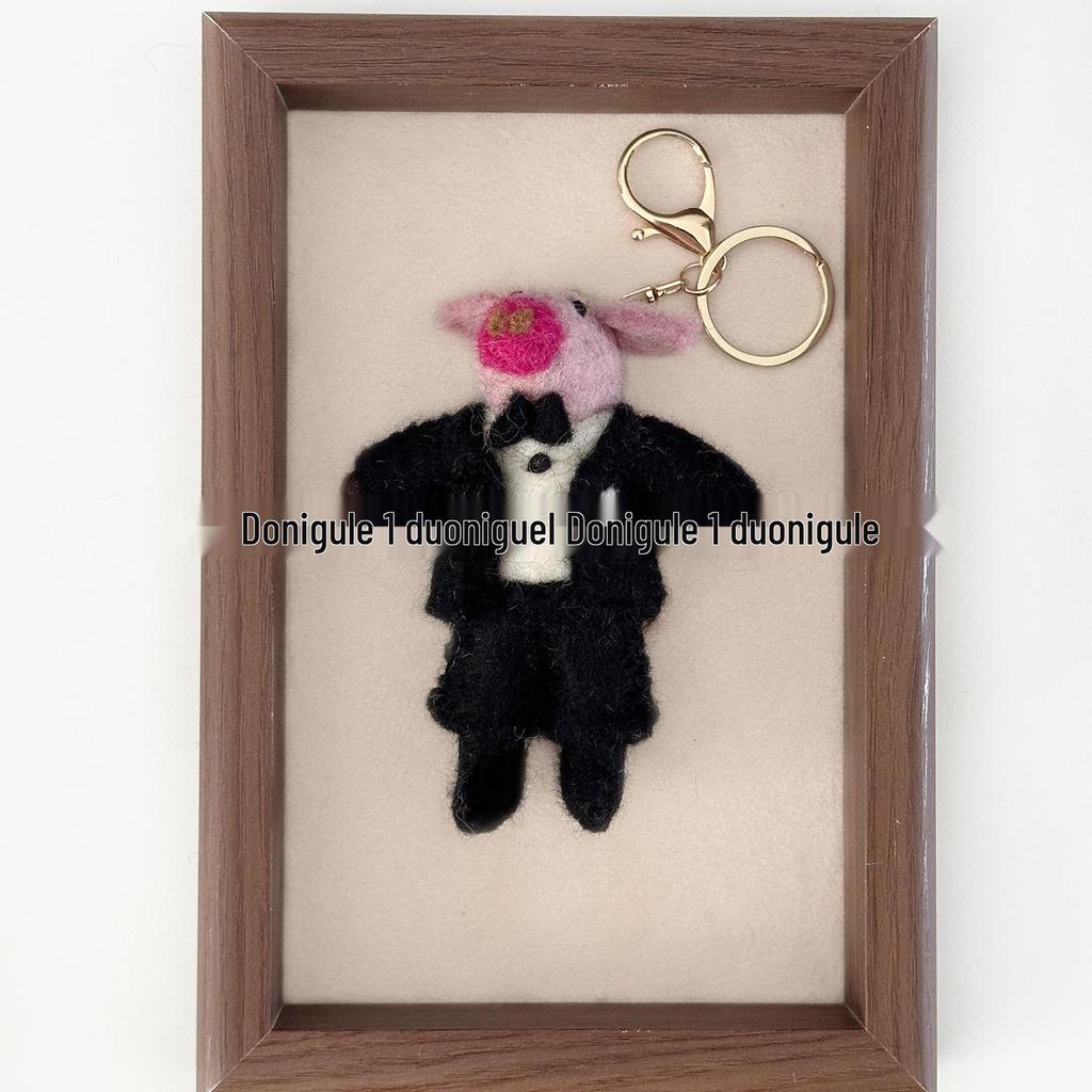 Nepal Handmade Wool Felt Pig Couple Keychain & Car Charm Ornament Gift