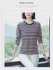 Plus Size Loose-Fit Cotton Striped Long-Sleeve T-Shirt for Middle-Aged & Elderly Women