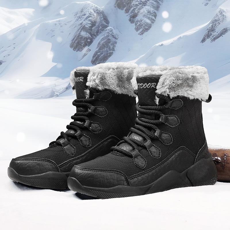 Winter fashion high-top hiking shoes for men and women outdoor thickened non-slip snow boots velvet warm breathable cotton shoes