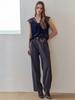 MAXZA Pintuck Detail High-Waisted Wide Slacks