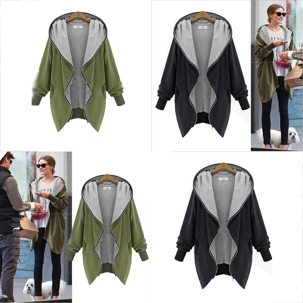 Abbigliamento da Donna Taglia Grande Giacca alla Moda con Cappuccio e Zip per uno Stile Confortevole