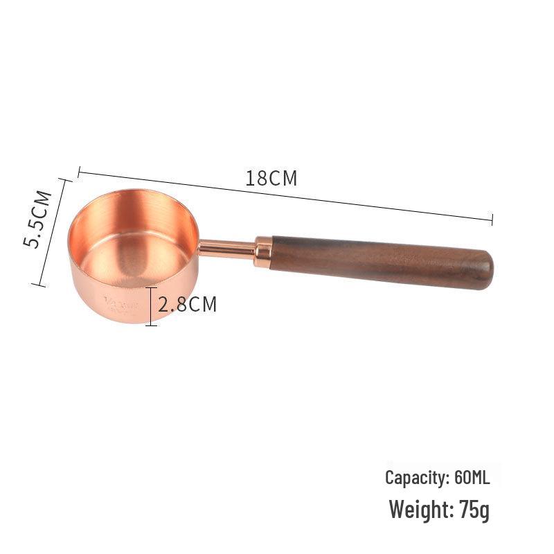 Rose Gold & Wood Handle Stainless Steel Measuring Spoons & Cups Set - 8 Pieces