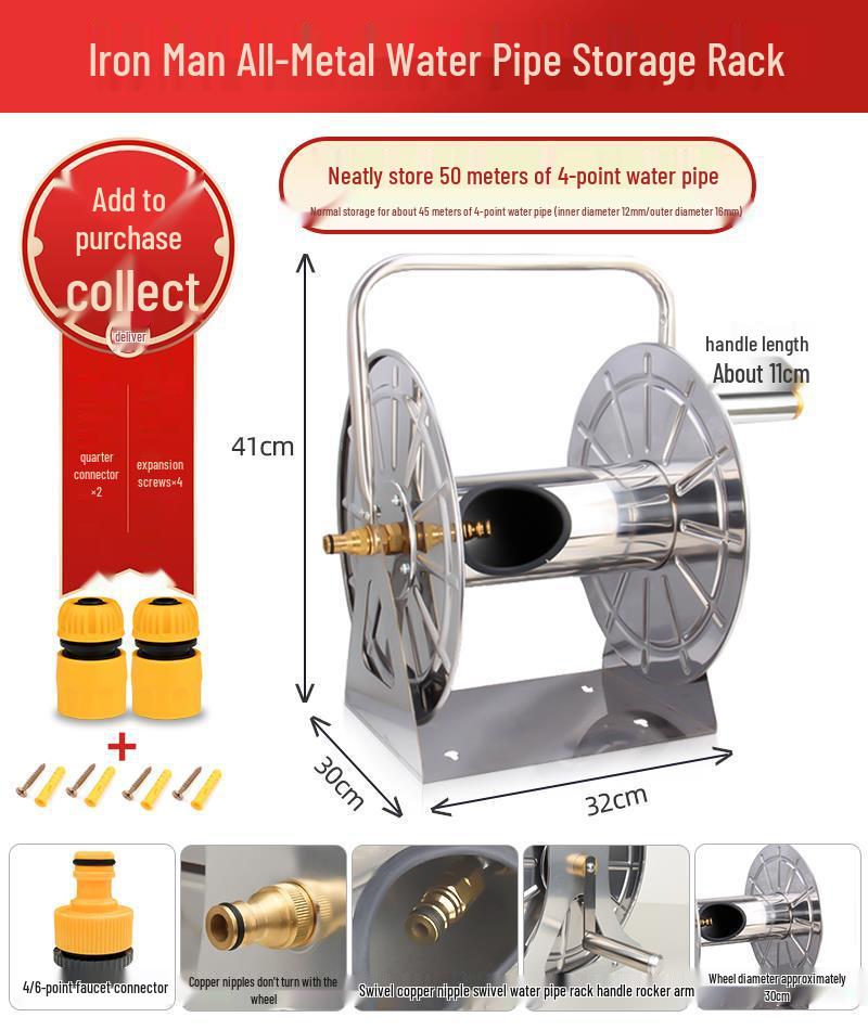 30m Water Hose Reel Cart & Garden Water Gun with 4-Point Storage Rack