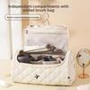 Portable Quilted Travel Cosmetic Bag Cotton Large Capacity Hair Dryer Storage Bag with Hanging Hook Wash Bags for Girl