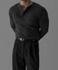 Baulopeulodeogteu Soft Ribbed Muscle Henley Neck Knit Tee [Charcoal]