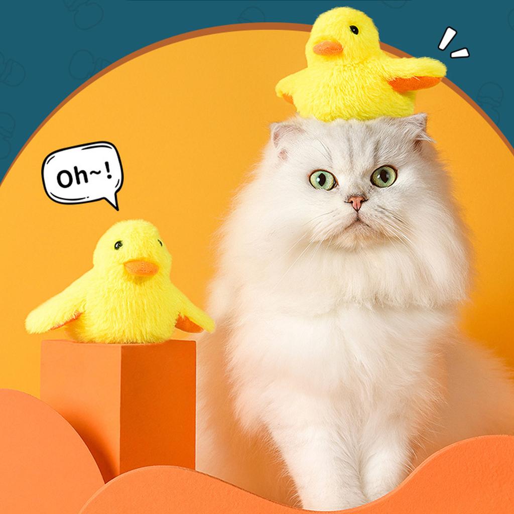 Electric Little Yellow Duck Toys Smart Automatic Plush Vibrating Sound Electric Cat Toy for Cats Kittens