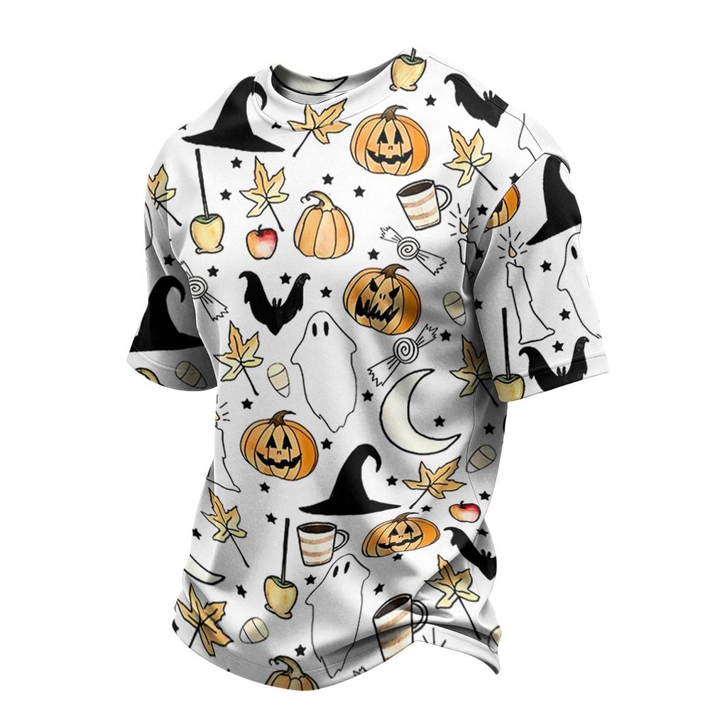 Men's Casual Printed Crew Neck Lightweight Breathable Short Sleeve Top Halloween Themed Graphic Tee for Everyday Wear