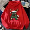 Festive Christmas Alphabet Letter with Santa Hat Graphic Hoodies Xmas Family Matching Holiday Party Sweatshirts Tops Gifts