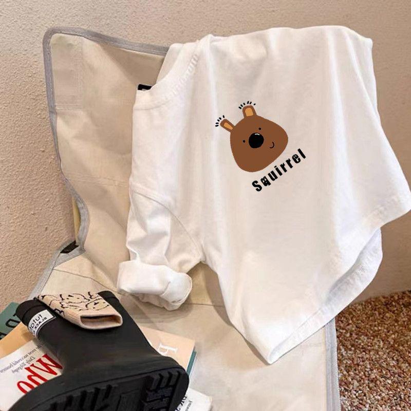 Children's 100% Cotton Long Sleeve Cartoon T-shirt - Boys & Girls Lightweight Base Layer, Trendy White Top