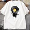 Record T Shirt Vinyl Cool Sunset Retro Music Lover DJ Music Teacher Cotton Short Sleeved Summer