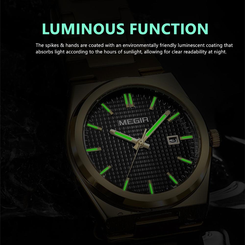Megir Luxus Business Uhren für Herren Edelstahlarmband Wasserdicht Leuchtend Kalender Herren Quarz Armbanduhr Uhr Reloj Hombre 1086