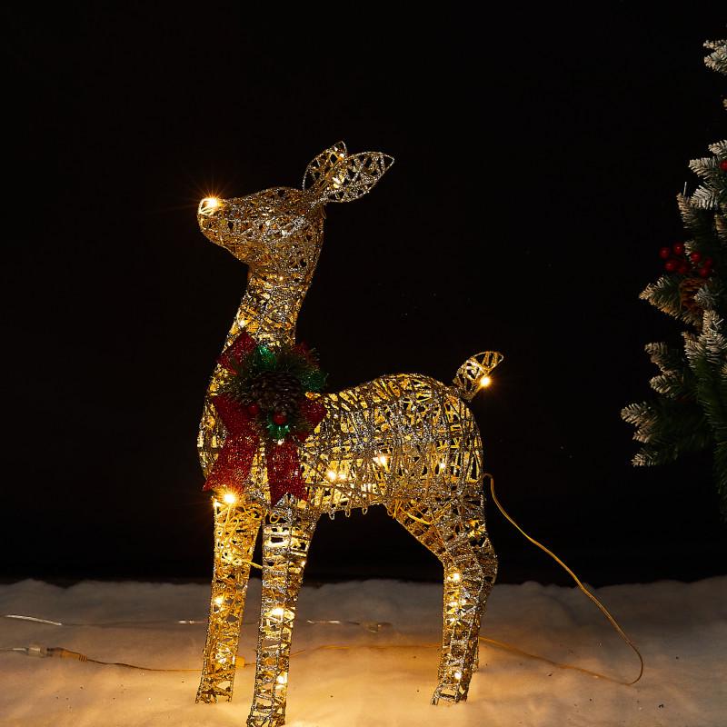 Large Luminous Christmas Deer with Sleigh Ornament: Mother and Child Design for Hotel or Window Decoration