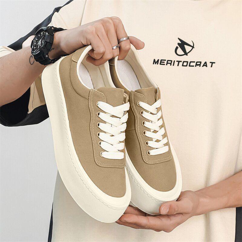 2024 Men's Korean-Style Versatile Summer Breathable Canvas Sneakers - Japanese-Inspired Thick-Soled Trendy Casual Shoes