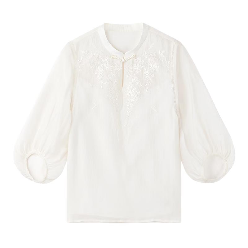 Qiushui Yiren H-Line Embroidered Chiffon Blouse M