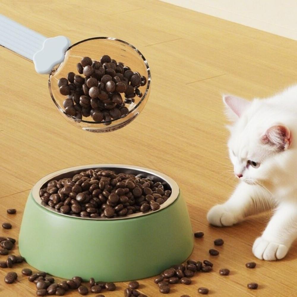 Multi-functional Cat Food Scoop Clear Scale Cat Food Measuring Spoon Sealing Clip  for Dogs Cats