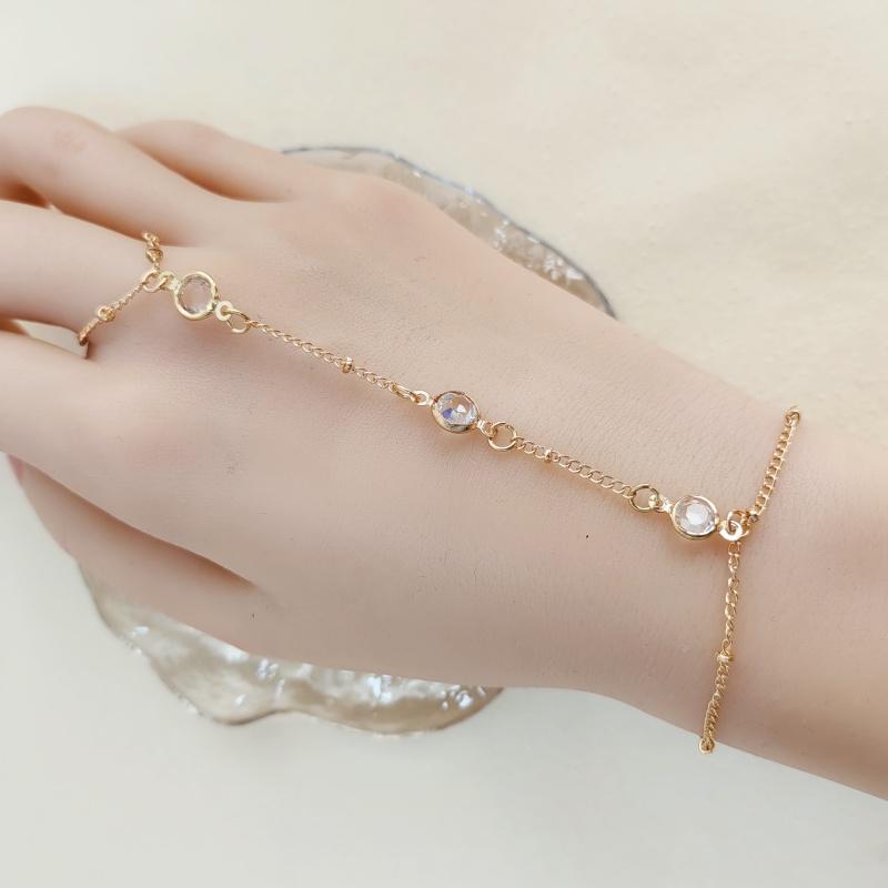 Gold Silver Color Bead Chain Bracelet For Women Trendy Ring Bracelet Hand Chain Finger Ring Slave Cuff Bracelet Mothers Day Gift
