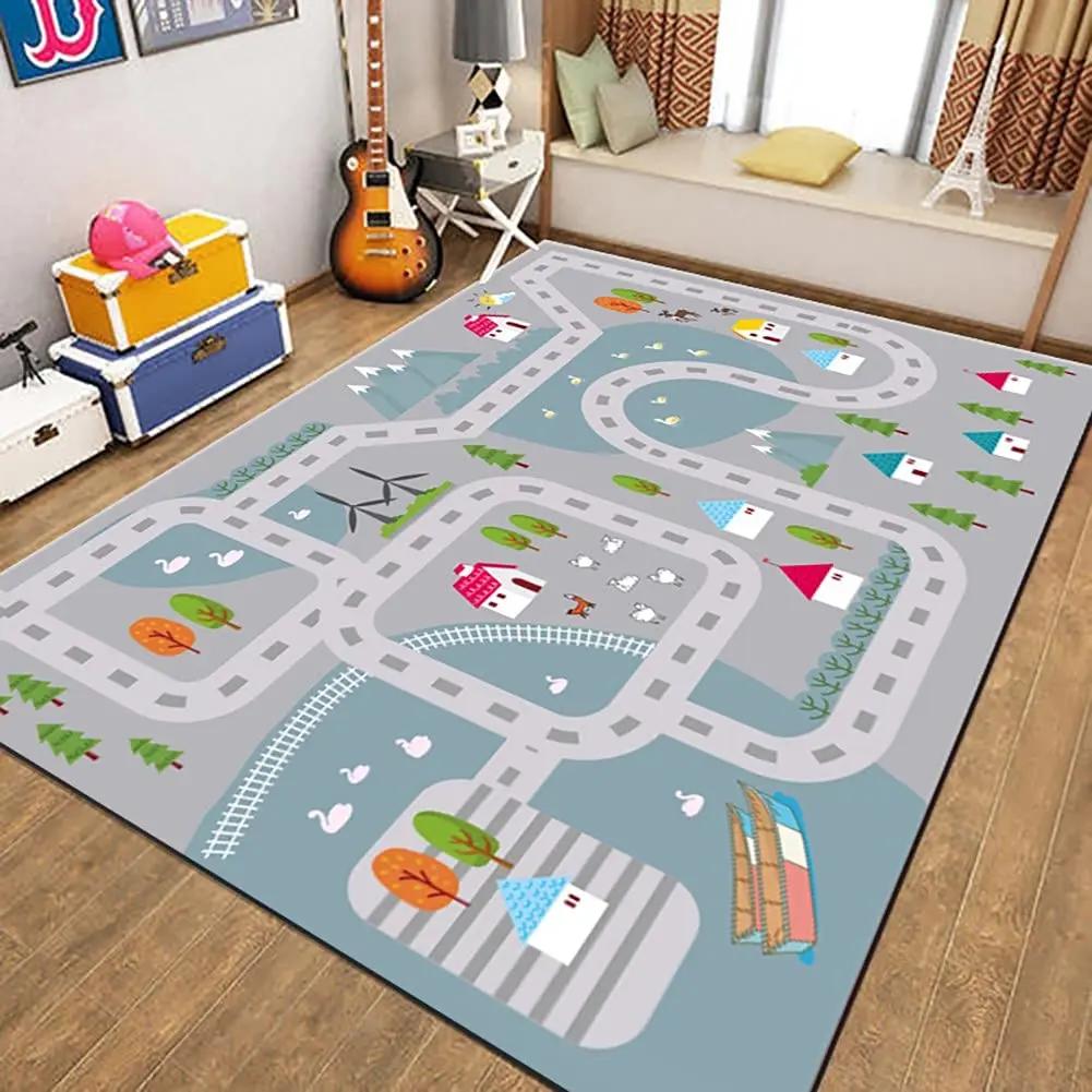 Children's Play Room Carpet , Road and Street Traffic Carpets Puzzle Game Floor Mat for Bath Living Room Baby Room Bedroom Decor