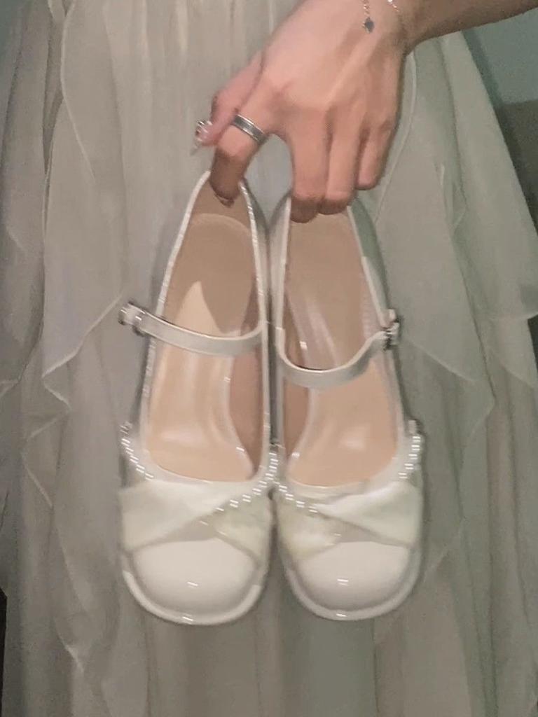 Waterproof table with thick heels high heels 2025 spring Mary Jane shoes bridesmaid shoes comfortable shallow mouth pearl single shoes