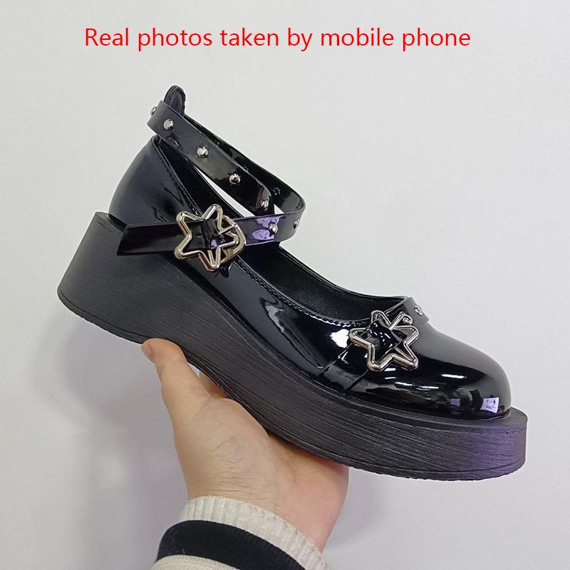 Ιαπωνικά Παπούτσια Λολίτα Αστραφτερό Λουράκι με Αγκράφα Μαίρη Τζέιν Γυναικεία Πλατφόρμα με Κορδόνια Παπούτσια από Γυαλιστερό Δέρμα Κορίτσια Καθημερινά Παπούτσια με Τρουκς