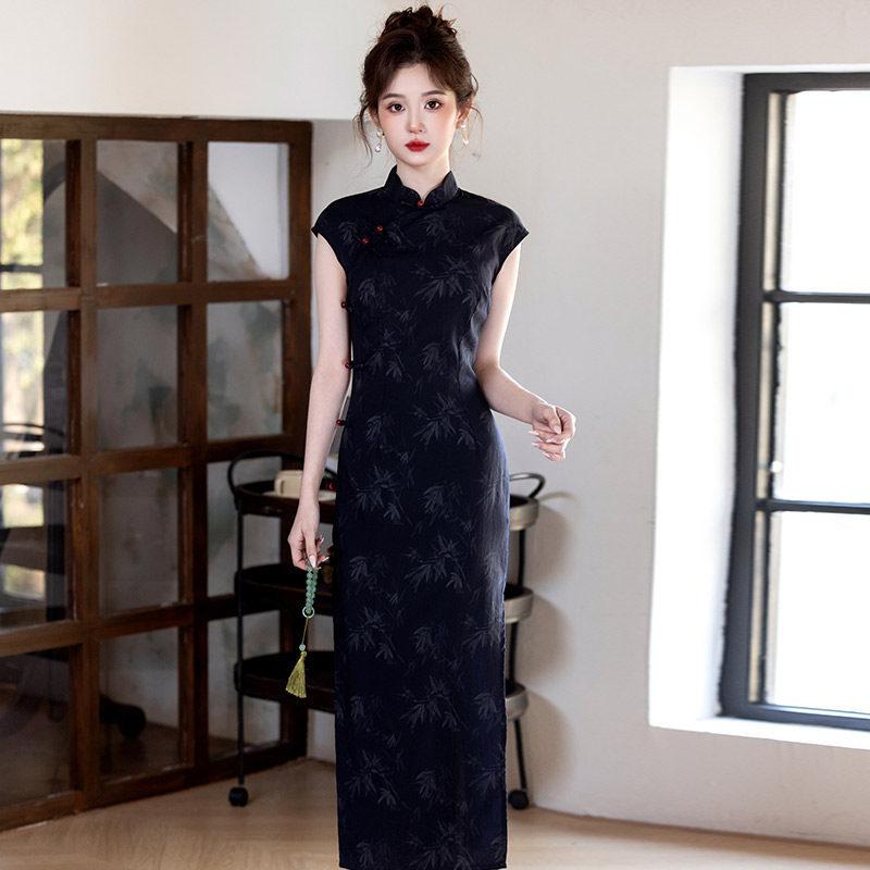 Kolsuz Eski Şangay Çin Cumhuriyeti tarzı yeni Çin tarzı Suzhou uzun cheongsam geliştirilmiş genç kadınlar için yüksek kaliteli günlük giyilebilir