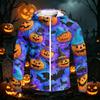 Men's Casual Raglan Sleeve Hooded Long Sleeve Sun Protection Jacket Halloween Pumpkin Print Lightweight Zip Up Outerwear