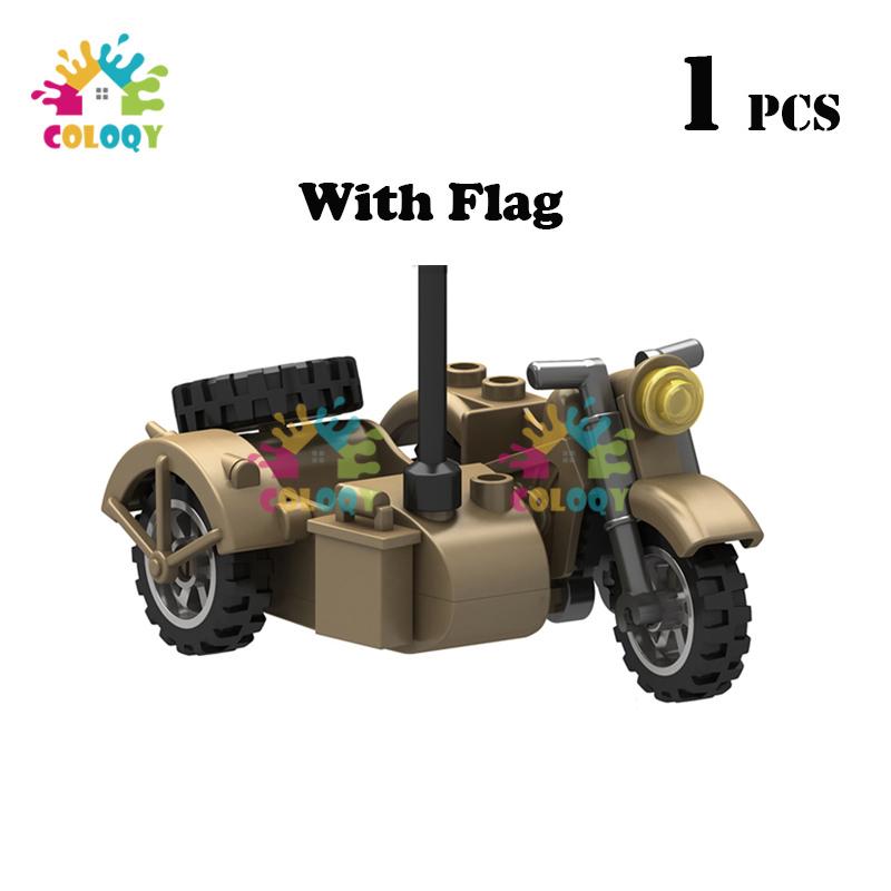 Kids Toys WW2 Military Tricycle Building Blocks Motorcycle Model Set Green Yellow Gray Toys For Kids Birthdays Gifts