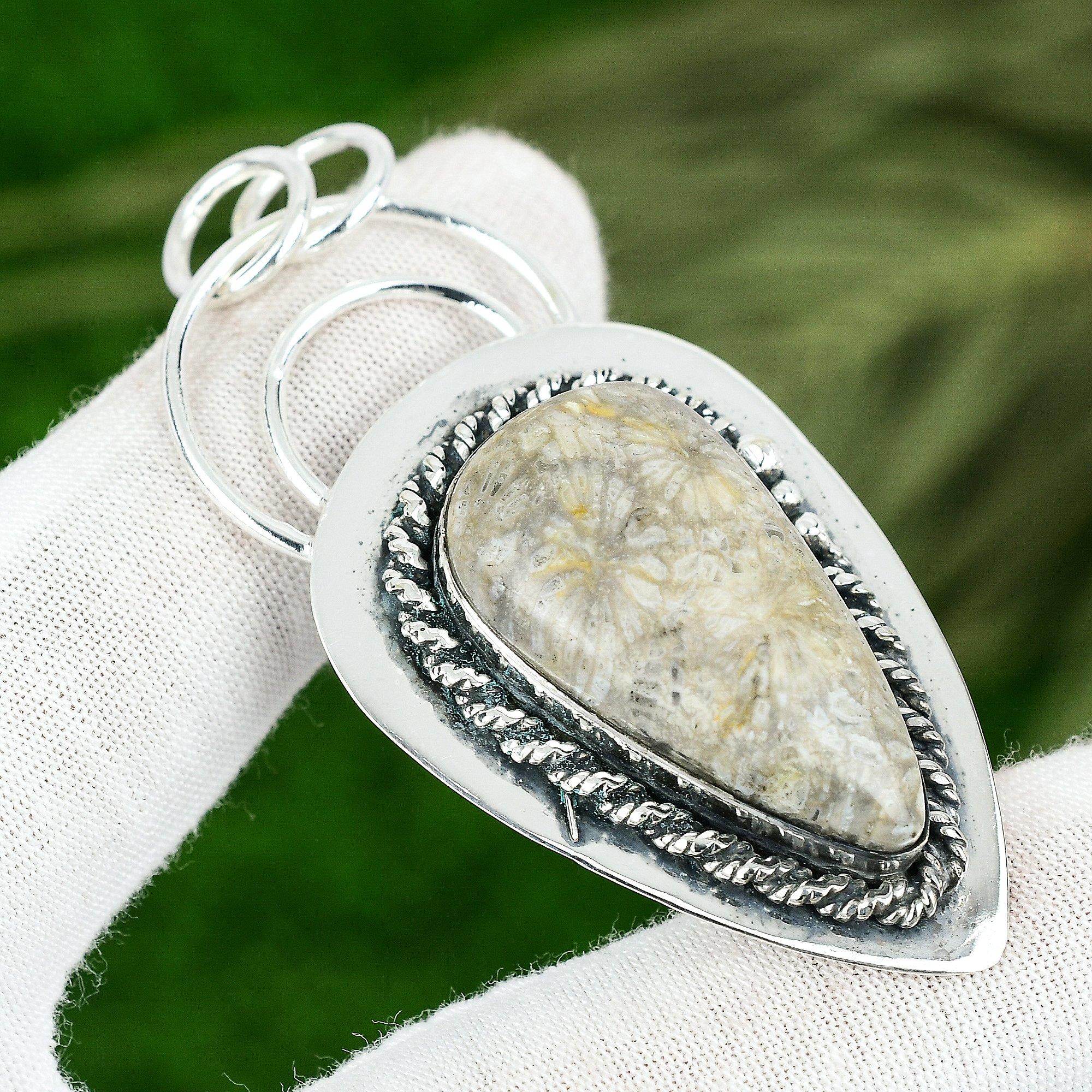 

Sisters Day Sale Root Chakra Natural Fossil Coral New Pendant Jewelry 925 Silver