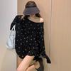 2025 Summer Bow Print Long Sleeve T-shirts for Women's Casual Loose and Thin Slightly Transparent Sun Protection Cover Top White Black T Shirt