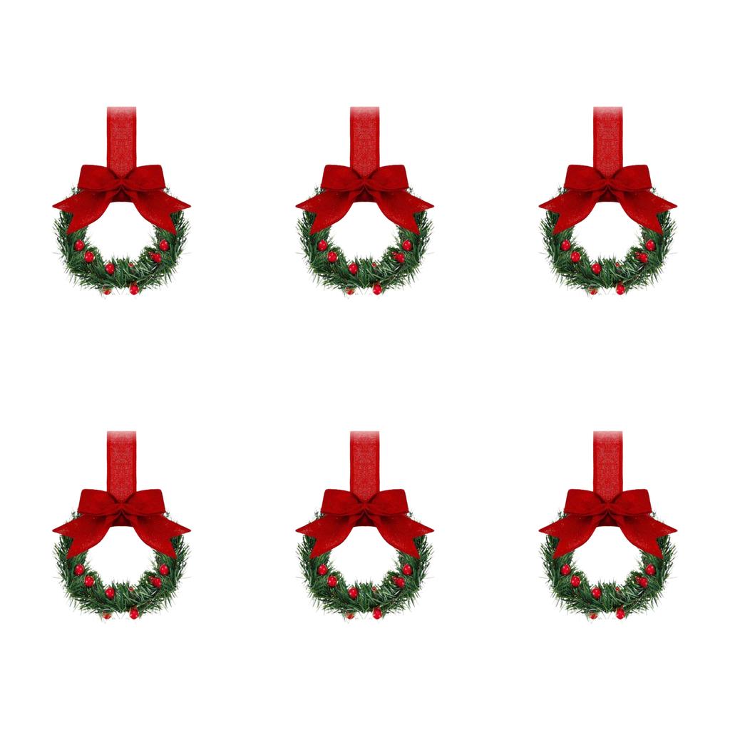 Indoor Mini Holiday Wreath with Fabric Bow for Window Hanging Plastic Material Rustic Style Seasonal Decoration