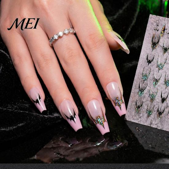 Easy Application Nail Art for Novices Halloween Stickers, Glitter Gothic Bat Decals, Creative DIY Consumables Self-Adhesive Accessories Women