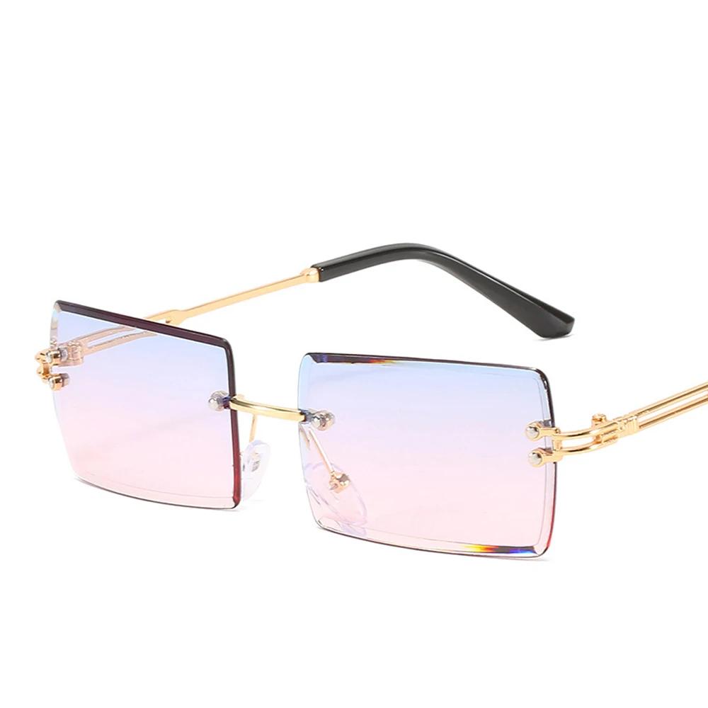 Rimless Rectangle Sun Glasses For Stylish Women And Men In Fashionable Brown Shades
