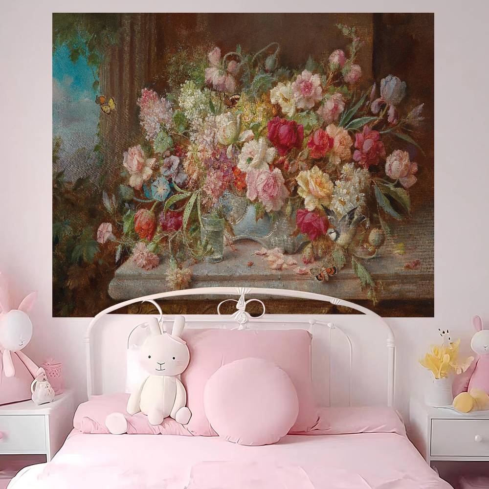 Vintage Flower Oil Painting Colorful Tapestry Wall Hanging Hanging Tarot Hippie Wall Rugs Dorm Wall Art Decor