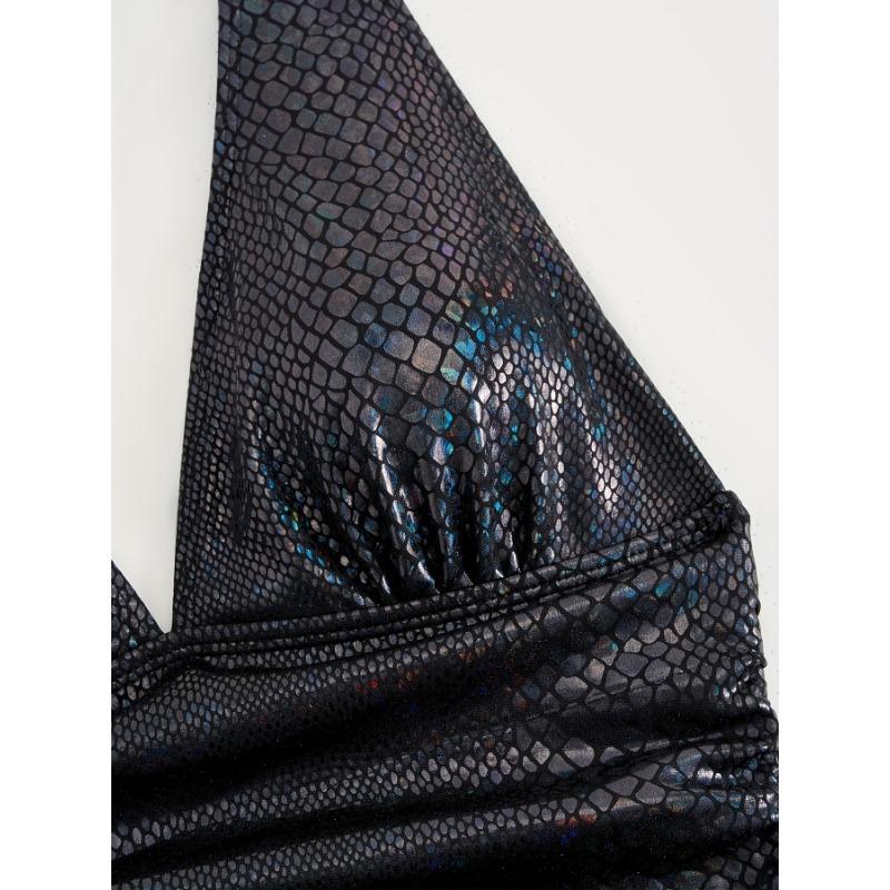 Costume da bagno intero con scollo all'americana, scollo a V profondo, stampa serpente, metallico, controllo pancia, sgambato