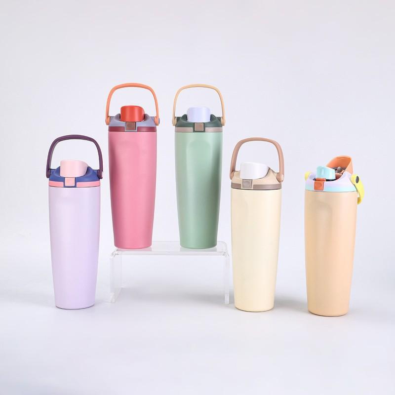 30oz Large Capacity Stainless Steel Vacuum Insulated Travel Mug With Flip Lid Straw Car Office Outdoor Use