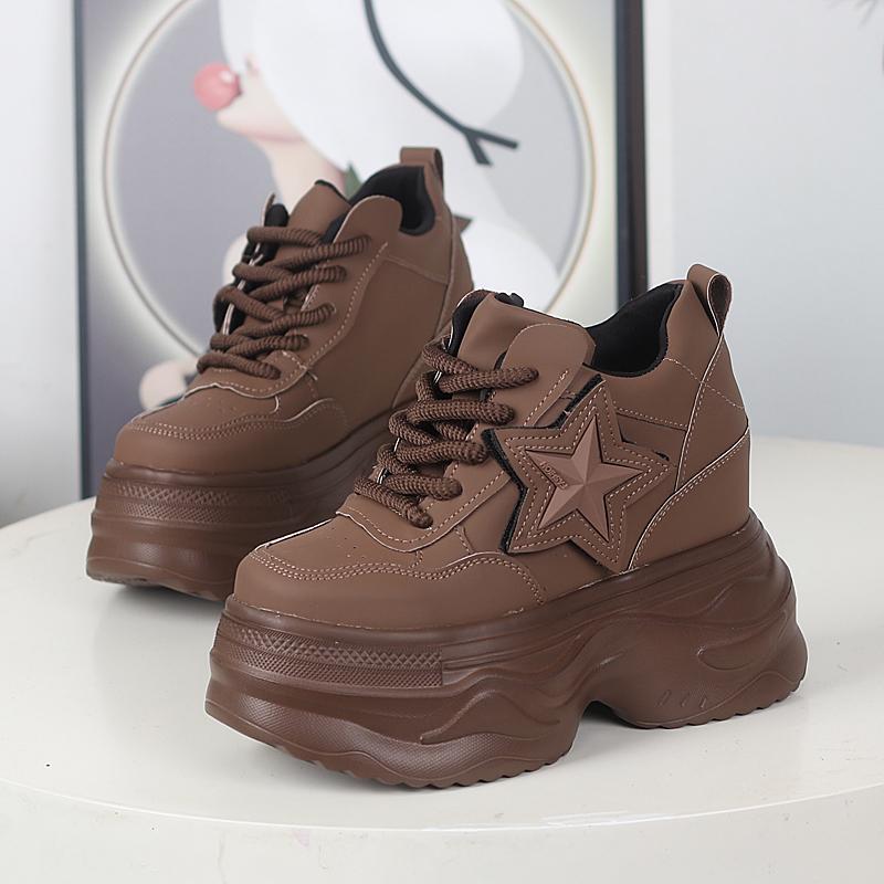 Fashion 12CM Cow Genuine Leather Winter Boots Autumn Fashion Platform Chimney Ankle Booties Moccasins Women Chunky Sneakers Shoes