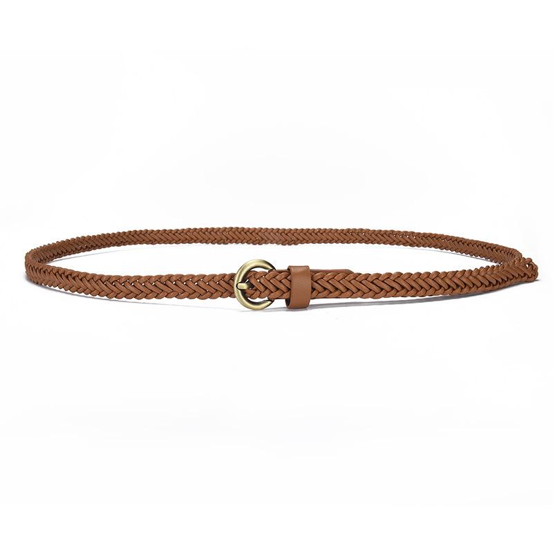 Womens Trendsetting Fine Woven Waist Belt In Classic Colors With Unique Buckle Bronze