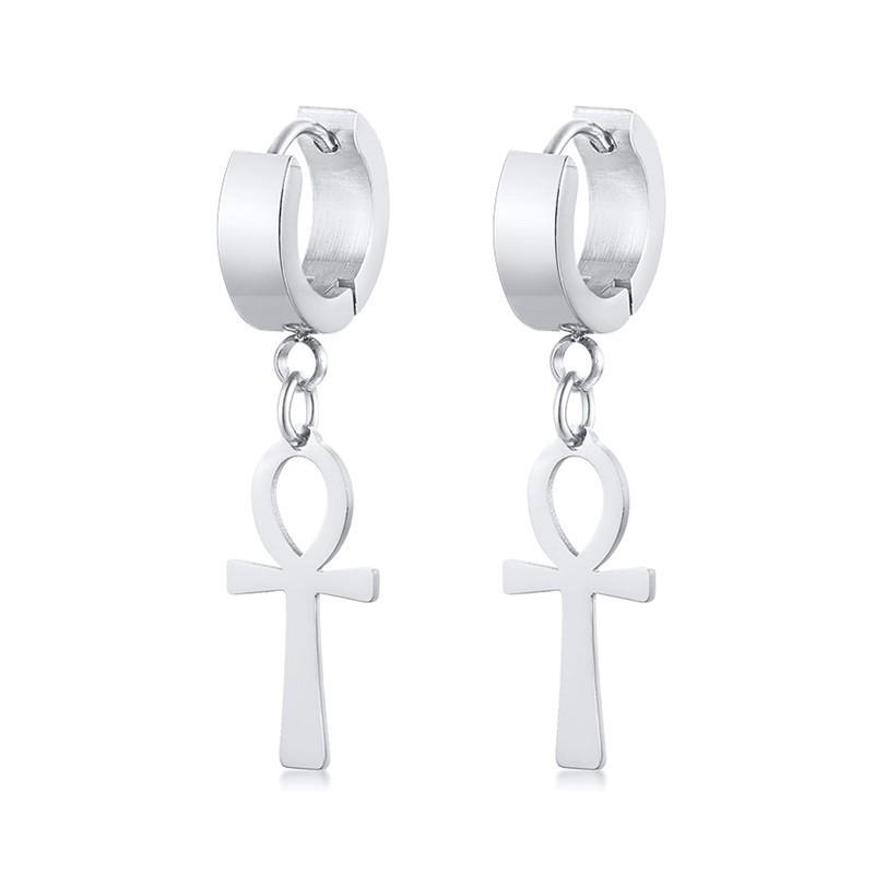 Drop Cross Earring Mens Egyptian Ankh Michael Hang Dangle Earrings Black Stainless Steel Male Punk Jewelry