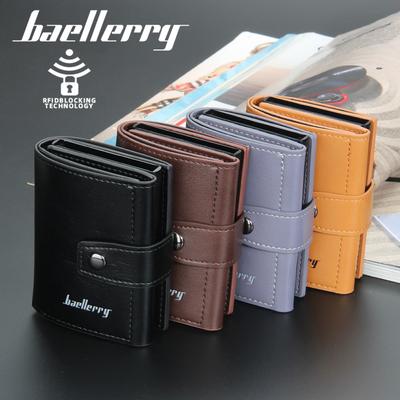 Baellerry Men's Fashion Short Wallet Aluminum Anti-magnetic Card Bag Anti-skimming Card Holder with Snap Button Automatic Pop-up Card Protector