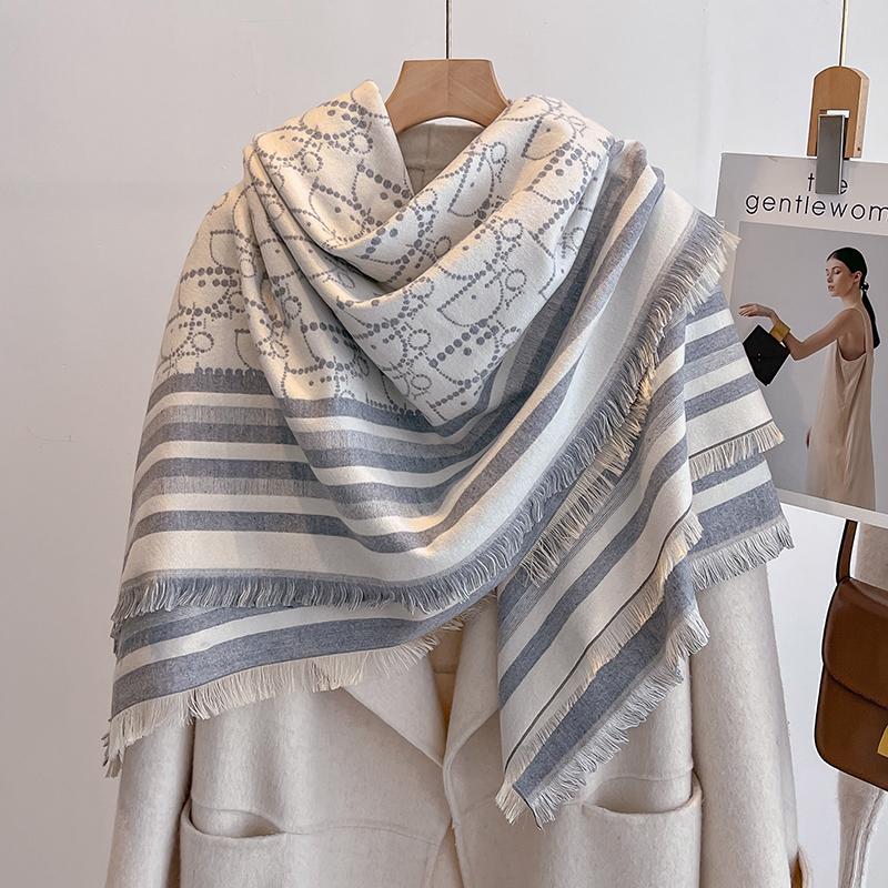 Luxury Brand Winter Women's Cashmere Scarf - Abstract Printed Tasseled Shawl Wrap, Pashmina Bandana & Elegant Poncho