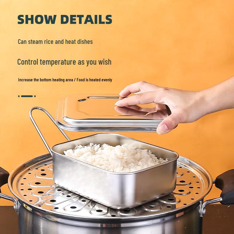 304 Stainless Steel Square Lunch Box with Lid