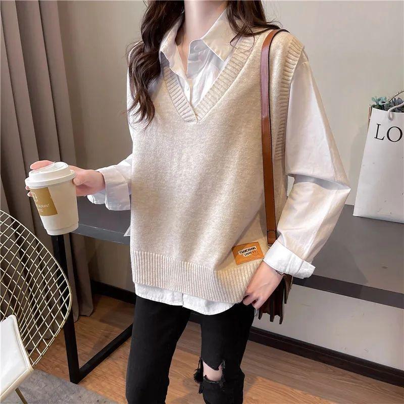 V-neck Knitted Vest for Women In Autumn Loose Vest Lazy Style Layering Over Sleeveless Waistcoat and Waistcoat