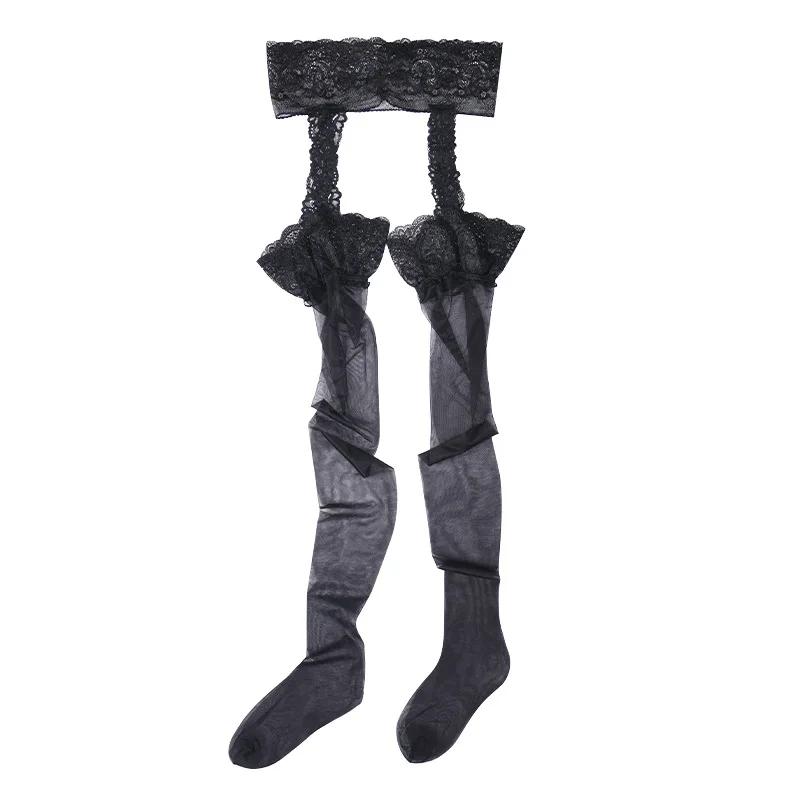 Pantyhose Women Summer Ultra Thin Lace Stockings With Garter Belt Open Crotch Transparent Invisible Socks Seamless Underwear