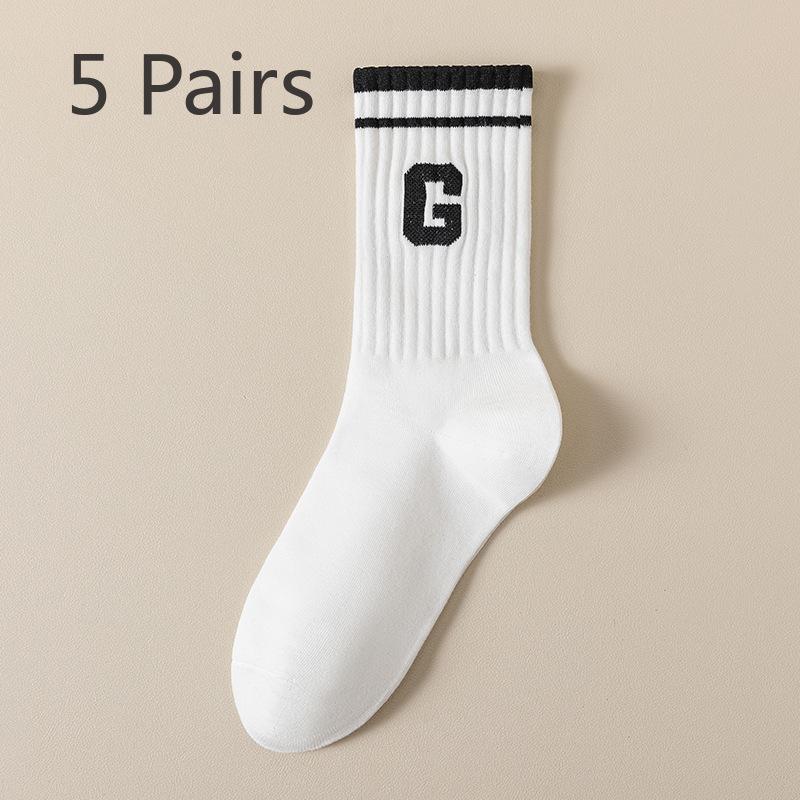 5 Pairs of Women's Spring and Summer New Trend Pure Cotton Sports Tube Socks