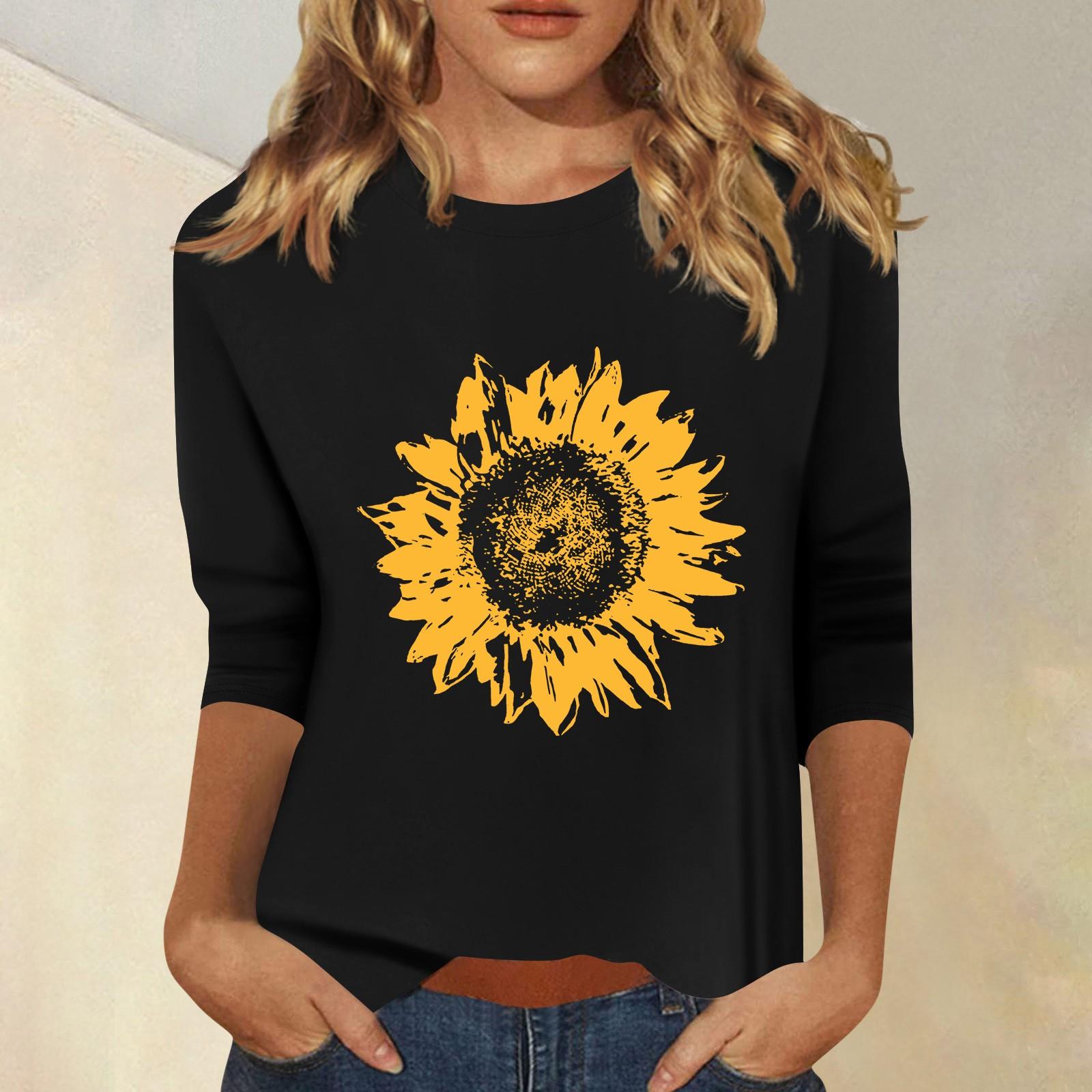 

Женская мода повседневный принтованный топ с семью рукавами и круглым вырезом XL чёрный