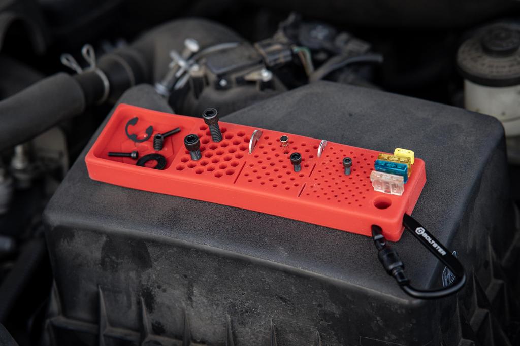 Boltster Magnetic Parts Keeper, Silicone Bit and Bolt Holder, for Maintenance and Repair Work, with Carabiner, Red, BTS-100004R