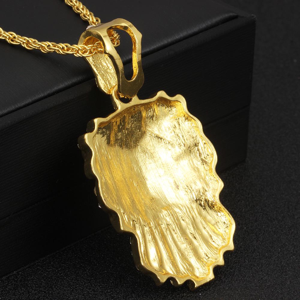 Men Fashion Diamante Lion Head Shape Necklace