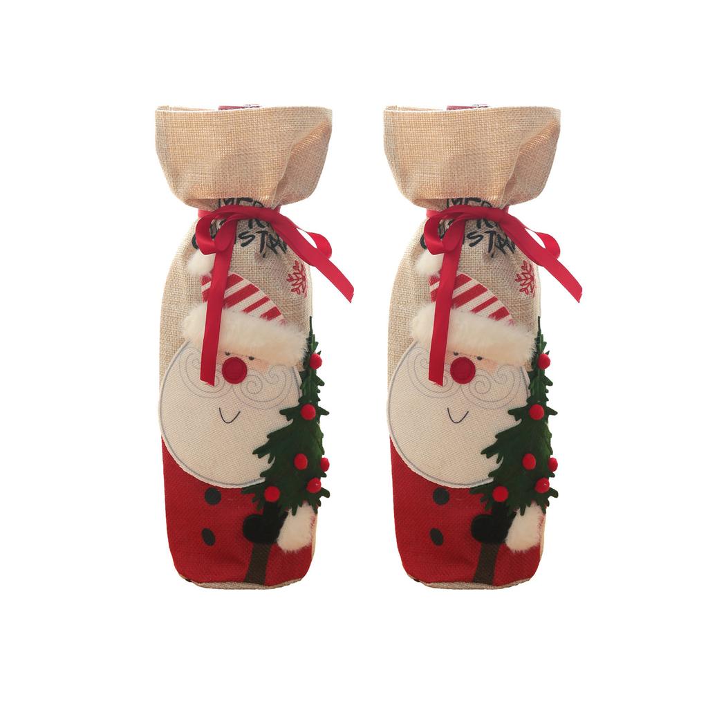 Christmas Wine Bottle Cover Bags  2Pcs Santa Snowman Wine Bottle Cover Bag Christmas Decors Party Holiday Home Decors