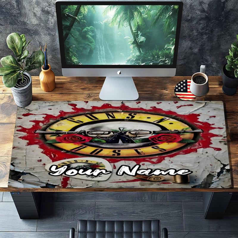 Custom Name Guns N Roses Theme Mouse Pad, Non Slip Rubber Base, Multifunctional Office & Home Decor, Perfect for Workspace Personalization.