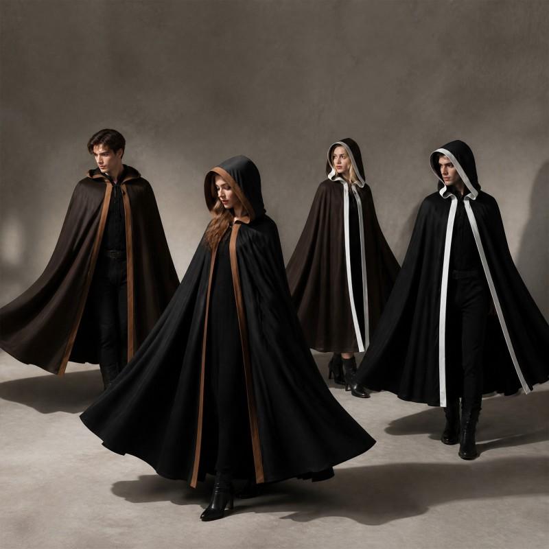 Unisex Halloween Hooded Cloak Medieval Vampire Pirate Robe LARP Cosplay Costume Stage Performance